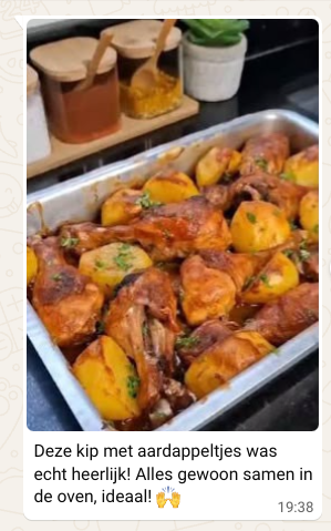 WhatsApp-review met ovenkip en goudbruine aardappeltjes